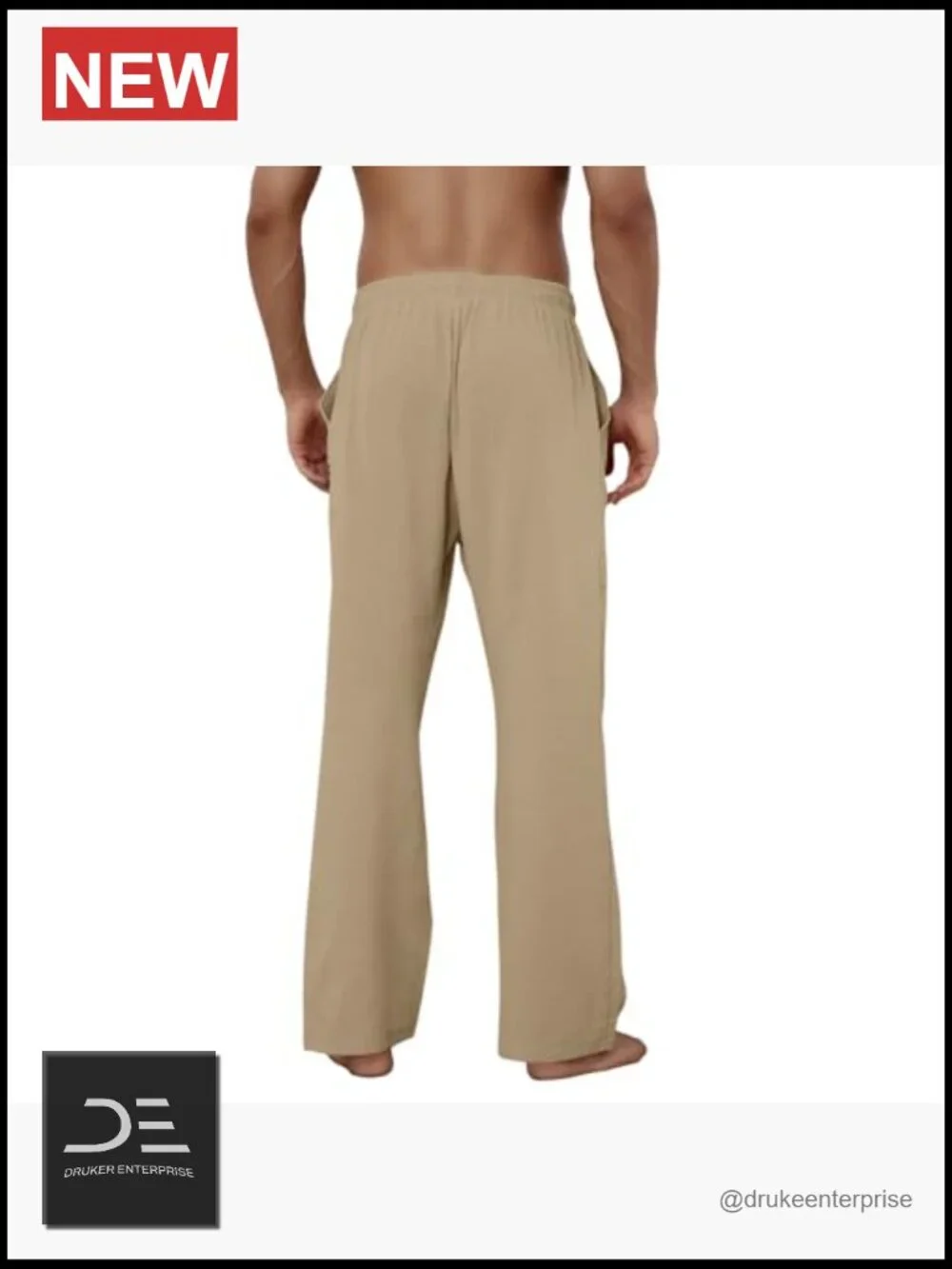 Cotton Linen Casual Pants Elastic Drawstring Waist Summer Beach
